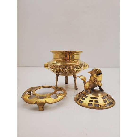 Antique brass/bronze incense burner with Foo Dog - Picture 1 of 10